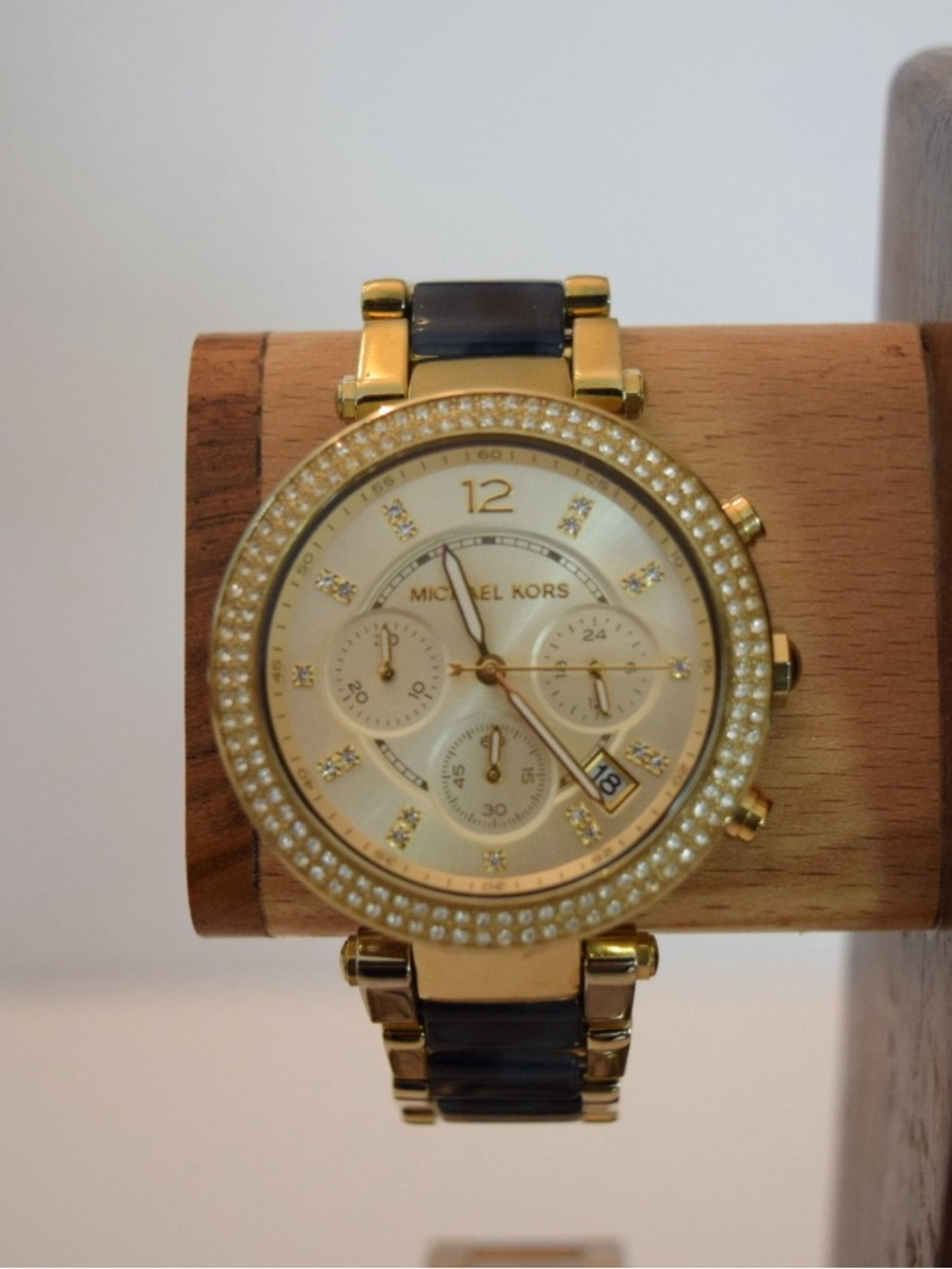 Michael Kors Gold and Black Crystal-Trim Chronograph Women's Watch